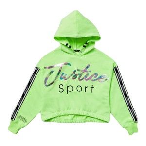 Justice Girls Hoodie Sweatshirt Green Size S (7/8) Pullover Shiny Metallic Logo